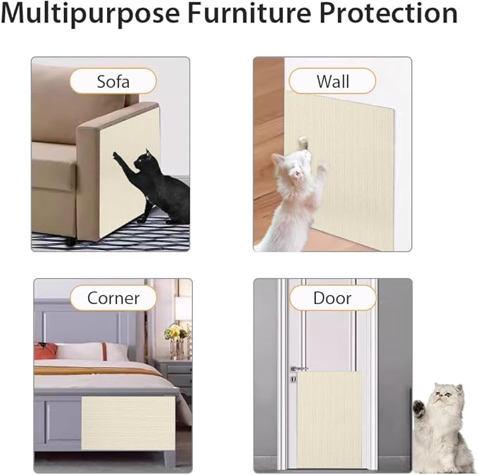 NATUYA Cat Scratcher Mat, 39.4"x15.8" Trimmable Replacement Carpet for Cats Tree Shelves, Self-Adhesive Cats Couch Protector, Easy Use for Wall Furniture and Scratching Post (Cream, 39.4 * 15.8")