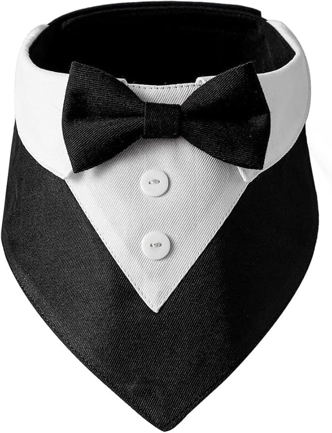 Dog Tuxedo Collar with Bow Tie – Adjustable Wedding Dog Collar Bandana for Small, Medium & Large Dogs – Formal Pet Attire for Weddings & Special Occasions