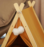 Solid Wood Cat Indoor Tent with Thick Mat,Portable Dog House Dog Teepee Tent,Cute Cat Teepee Cave Cat Bed,Dog Bed (Orange)