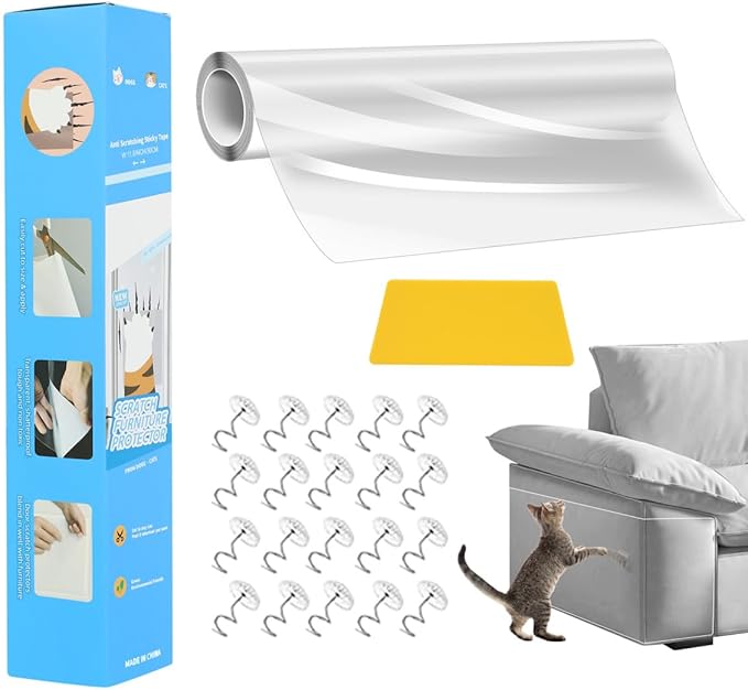 Cat Scratch Furniture Protector, 11.8"x196.8" Couch Protector from Cat Claws Cat Scratch Deterrent Furniture Protectors, Single-Sided Sticky Clear Cat Scratch Protector for Furniture Door Walls