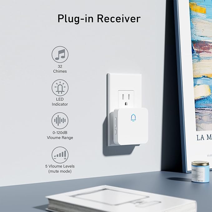 SECRUI Doorbell, 2 Receiver Wireless Doorbell with 1000ft Range, Adjustable Volume, Waterproof Design, Hassle-Free Installation, 32 Melodies, White