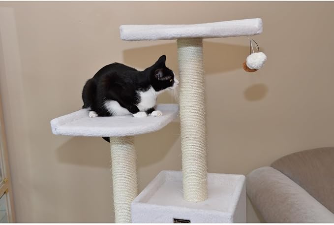 Maykoosh Cat Tree 28x27x62-5 Level Condo with Perches - Ivory Faux Fur