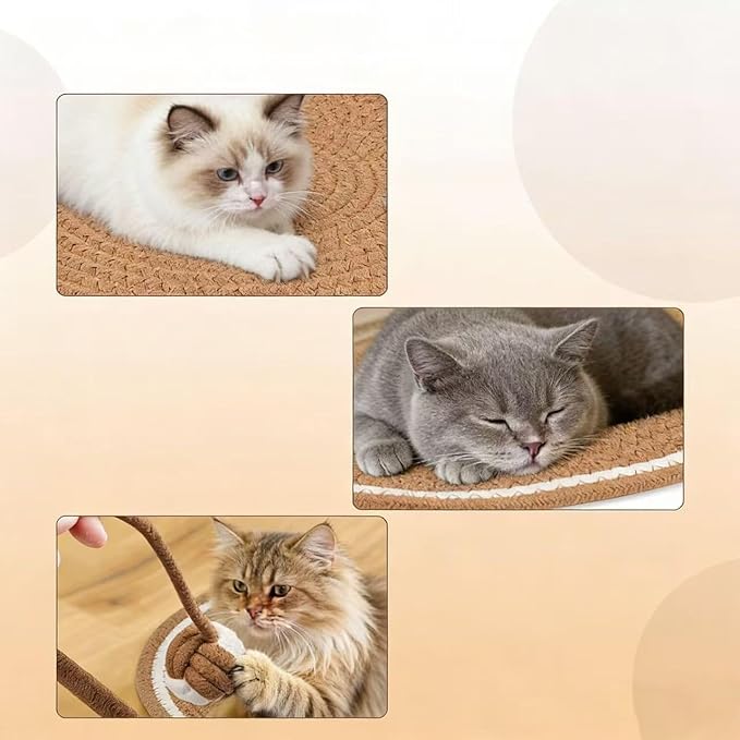 Cotton Rope Cat Scratcher Pad, Round Horizontal 43cm Indoor Cat Scratcher Pad, Cat Furniture Protection Pad Suitable for Floor Wall Sofa Carpet Sofa (Brown)