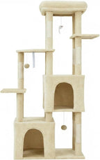 Beige 61" Heavy Duty Cat Tree for Large Indoor Cats & Maine Coon, Warm Multi-Level Cat Tower with Extra Large Perch, 2 Spacious Condos, Natural Sisal Scratching Posts & Interactive Toys