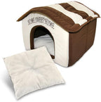Best Pet Supplies Cat Bed for Indoor Cat, Domed Tent House with Removable Pillow, Covered Cat Cave for Small Dog, Puppies and All Breeds of Cats - Beige w/ Brown Stripes, 16 x 16 x H:14"