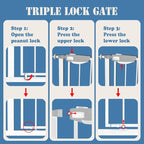 DEARBB Triple Lock Baby Gate for Stairs Doorways and House 31" to 86" Extra Wide Pressure Mounted Easy Walk Through Auto Close Safety Pet Gate White 67.32-76.77"
