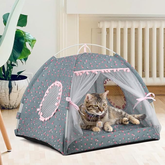 Pawstrip Dog Tent Indoor Cat House Pink Puppy Bed Portable Pet Teepe Princess Dog Camping Tent Outdoor Kitten Houses Cute Bunny Nest Girl Kitty Cave, Medium (15.7"x15.7"x14.6")