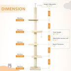 Floor to Ceiling Cat Tree, Cat Tower with Adjustable Height 98-110 Inches, 5 Tiers Tall Cat Tree Floor to Ceiling with Cozy Bed,Platforms, Sisal Scratching Posts for Cats Beige