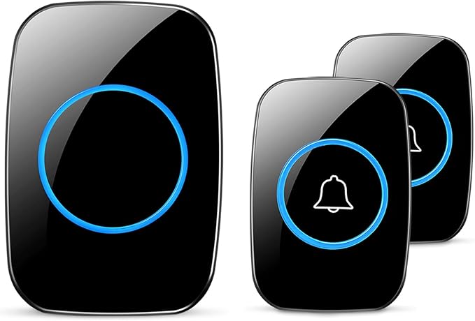 Wireless Doorbell, Waterproof Door Bell Kit, Distinguish front and rear doors, Over 1000 feet Range and 60 Chime, 5 Levels Volume and LED Flash, for Home Office Classroom