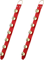 Frienda Hanging Jingle Sleigh Bells 7-Bell Dog Doorbells for Door Knob Faux Leather Belts Go Outside Dog Bells Christmas Decor and Holiday Decorations, 18.7 x 1.8 x 1 Inches(Red with Gold)