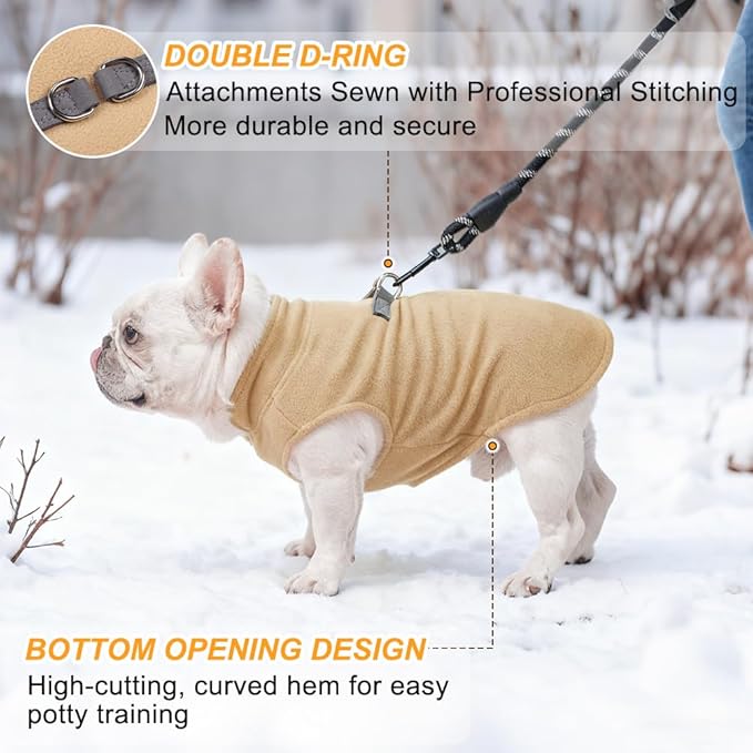 BEAUTYZOO XS Dog Sweaters, Soft Fleece Vest Pullover Dog Jacket with D-Ring Leash Attachment, Warm Winter Dog Clothes Cold Weather Doggy Chihuahua Sweater for Small Dogs Cats Boy or Girl, XSmall