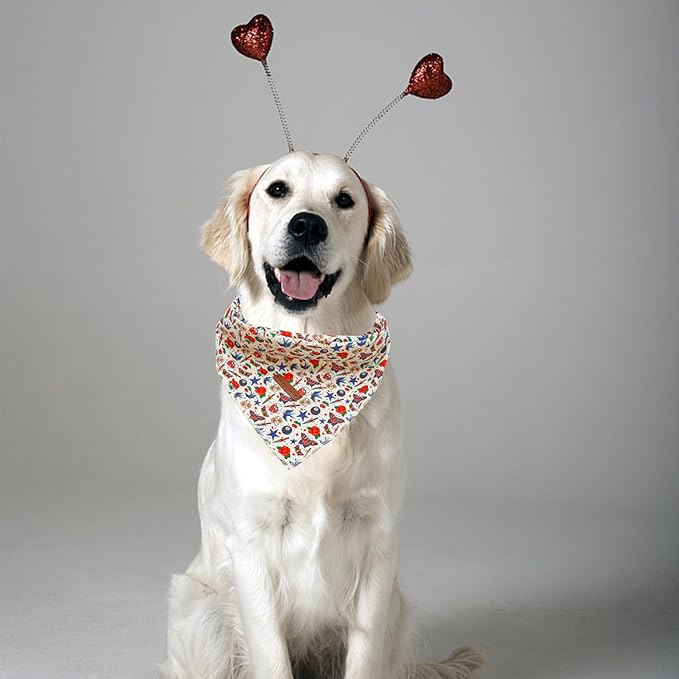 Elegant little tail Dog Bandana, Valentine's Day 1PC Washable Dog Scarf Female or Male Square Bib Kerchief Scarf Adjustable Pet Bandana for Medium Large Dogs