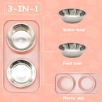 BNOSDM Double Dog Food Bowls Stainless Steel Dog Food and Water Bowls with Non-Spill Plastic Mat Pet Cat Feeder Bowl Set for Puppy Cats Kitten Small Medium Dogs Pink