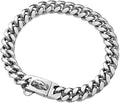 Strong Stainless Steel Silver Dog Collars with Safety Buckle Lock,Cuban Link Chain Training Walking Collar,Dog Necklace Chain for Small Medium Large Dogs