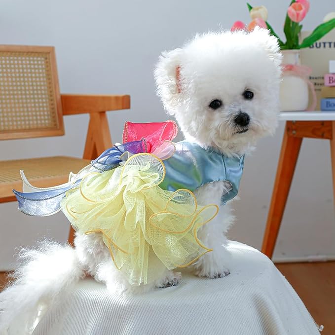 ANIAC Elegant Dog Dress for Small Dogs Girls, Bow Knot Puppy Clothes Female, Cat Princess Tutu Dress, Formal Pet Pary Outfit for Wedding Birthday Valentines (Yellow, Medium)