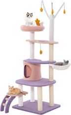 PETSITE Star and Moon-Themed Cat Tree Tower, Multi-Level Modern Cat Tower with Sisal Scratching Posts, Cat Condo, Side Hammock, Hanging Dangling Toys, Cute Cat Tree for Indoor Cats (62 Inch Tall)
