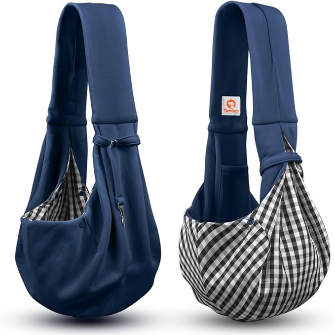 Tomkas Small Dog Sling Carrier - Cat Sling Carrier - Classic Pocket & Classic Strap - for 3-10 lbs Pets(Darkblue)