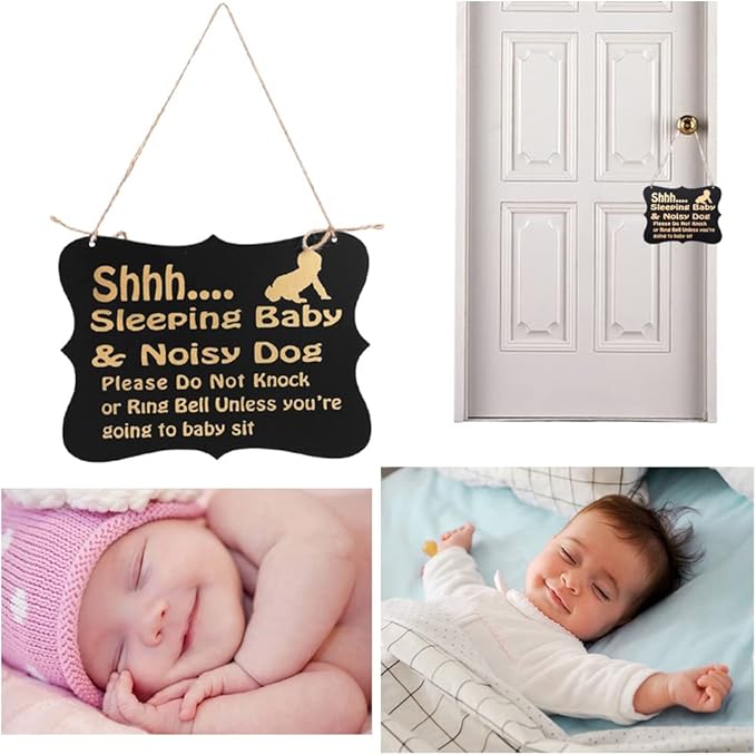Baby Sleeping Sign for Front Door, Shhh Sleeping Baby Door Sign, Do Not Disturb Sign, Porch Door Hanger Sign Baby Room Hanging Decorative Sign Wooden Plaques Please Do Not Knock or Do Not Ring Bell