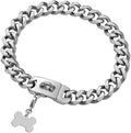 Silver Dog Chain Collar with Secure Buckle & ID Tag, Strong Stainless Steel Cuban Link Chain, Chew Proof Metal Dog Walking Collar for Small Medium Dogs (19MM 12'')