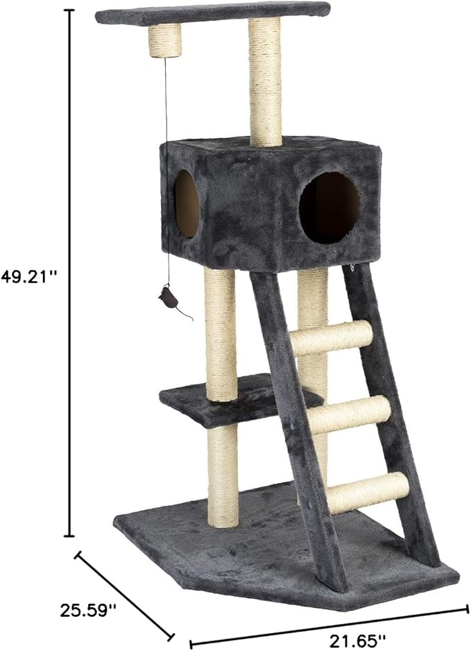 IRIS USA Three Tier Plush Cat Tree, Gray/Beige