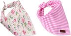 Lionet Paws Spring Dog Bandanas 2 Pack, Pink Washable Triangle Bibs Scarf Kerchief, Adjustable Flower Holiday Scarves for Small Medium Dogs