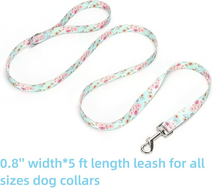Dog Collar with Leash Airtag Holder Case Set - Dog Collars for Male Female Boy Girl Puppy X-Small Small Medium Large Dogs Walking Running Training - Lily Flower/S