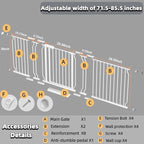 TSAYAWA Baby Gate Extra Wide Fits 71.65-85.82 inch Wide Opening - Dog Pet Gates for Doorways Stairs No Drilling Pressure Mounted - Large Child Safety Gate Indoor Outdoor White