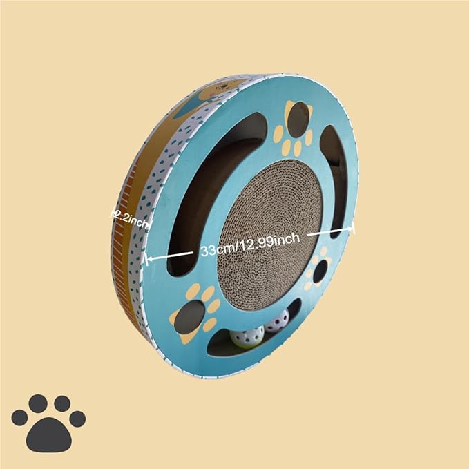 3-in-1 Cat Scratcher Toy, 13 Inch Round High-Density Corrugated Paper Puzzle Mat & Lounge for Indoor Cats, Reinforced Scratch-Resistant Board for Furniture Protection (Mint Green)