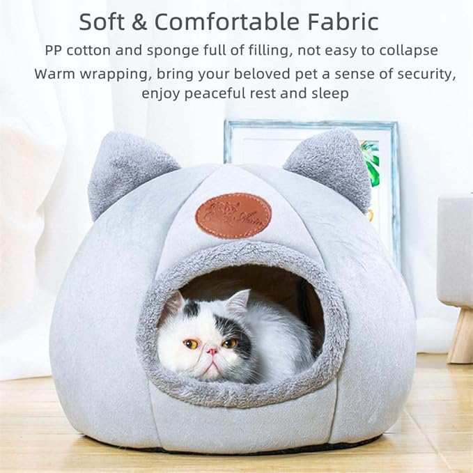 Cat Beds for Indoor Cats, Cozy Cat Cave Bed Dog House Cats Tent with Removable Cushion Pillow, Soft Warm Pet House Puppy Bed, Cute Pet Nest for Kitten Small Dog (Gray, XL-15.75x15.75x15.75 Inches)