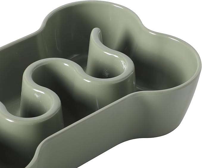 Gibson Home Curious Canines 9” Slow Feeder Dog Bowl, Bone Shaped Melamine Anti-Gulp Pet Bowl, Non-Slip, Dishwasher Safe, Green