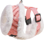 SCENEREAL Small Dog Harness Collar and Leash Set, Mesh Plush No Pull Puppy Vest Harness, Warm Fleece No Chock Small Pet Halter for Outdoor Walking Training, Pink Plaid S