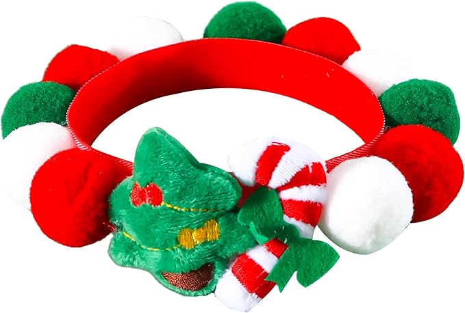 Elegant little tail Dog Christmas Costume 1PC Red Christmas Collar Soft Funny Pet Collars Headgear Adjustable Pom-Pom Headdress Cute Collar for Medium Dog Pet Party Accessories Costume