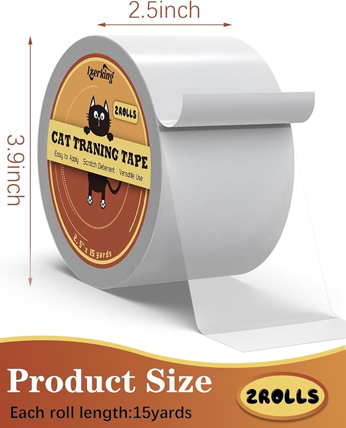 Cat Scratch Tape 2 Rolls - Clear Double Sided Furniture Protector Tape - 2.5in15 Yards