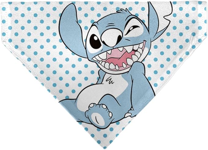 Disney Pet Bandana Lilo and Stitch Stitch Winking Pose and Polka Dots White Blue Slip On Collar Bandana Only