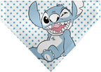 Disney Pet Bandana Lilo and Stitch Stitch Winking Pose and Polka Dots White Blue Slip On Collar Bandana Only