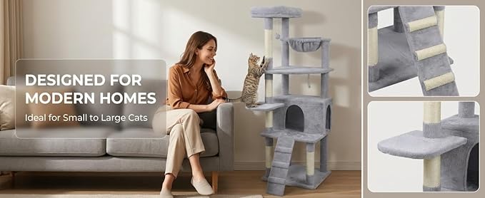71in Tall Multi-Level Cat Tree with Hammocks, 2 Top Platform, Cat Cave, Scratching Posts - Plush Cat Tower for Indoor Cats, Perfect for Multiple Cats