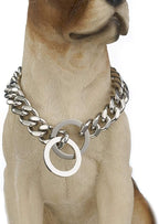 Dog Chain Collar Gold/Silver Stainless Steel 12mm Wide Cuban Curb Link Chain Dogs Necklace Walking Training Collars for Large Medium and Small Dogs 12-26 inches (Silver, 24inch)
