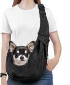 Pawaboo Small Dog Sling Carrier, Reversible Hands Free Dog Sling Carriers for Small Dogs and Cats, Puppy Slings Carrier with Adjustable Strap Buckle & Safety Harness, Puppy Essentials, Black