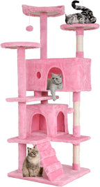 Dkeli Cat Tree for Indoor Cats Condo Tower with Scratching Post Tease Ball Perches Platform Small and Medium 54 Inch Multi-Level, Pink