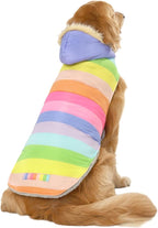 HDE Dog Puffer Jacket Fleece Lined Warm Dog Parka Winter Coat with Harness Hole Pastel Rainbow - L