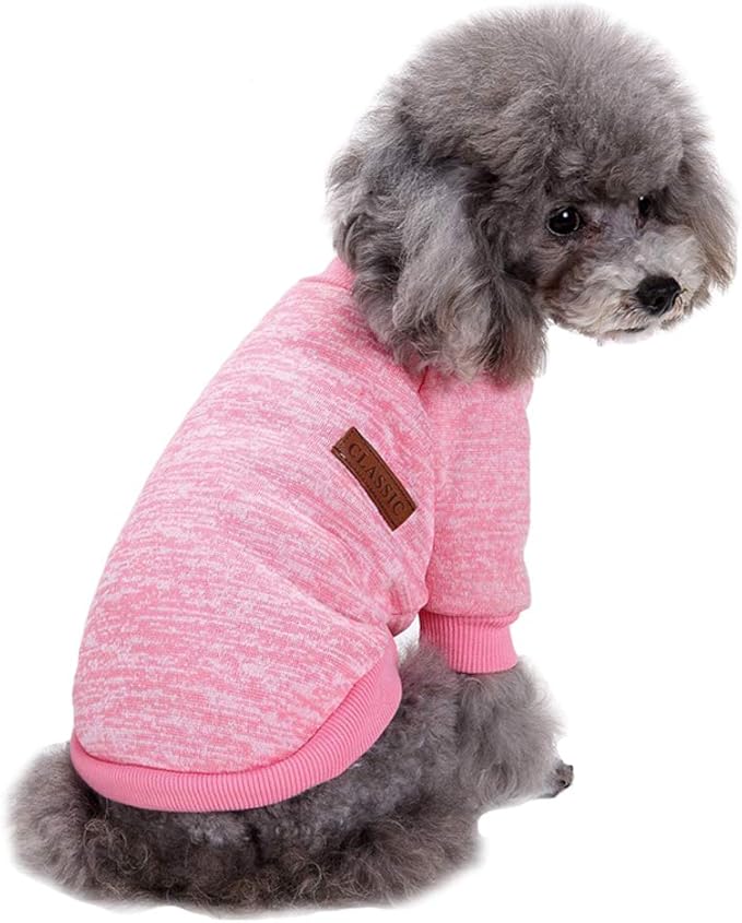 Jecikelon Dog Clothes Dogs Sweater Soft Puppies Clothing Winter Puppy Sweaters Warm Outfit for Dogs Small XXS XS Cat Apparel (Pink, S)