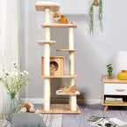Tangkula Tall Cat Tree, 69-Inch Modern Cat Tower with Sisal Rope Scratching Posts, Wood Cat Tree with Multi-Layer Platform, Cat Condo Furniture with Washable Cushions for Indoor Cats Large Adult