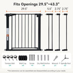 COMOMY 30" Tall Baby Gate for Stairs Doorways, Fits Openings 29.5" to 43.3" Wide, Auto Close Extra Wide Dog Gate for House, Pressure Mounted Easy Walk Through Pet Gate with Door, Black