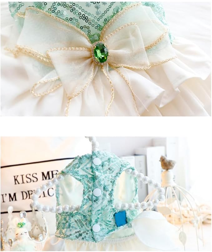 Fashion Sweet Puppy Dog Blingbling Princess Skirt Pet Dog Lace Cake Camisole Tutu Dress D-Green XS