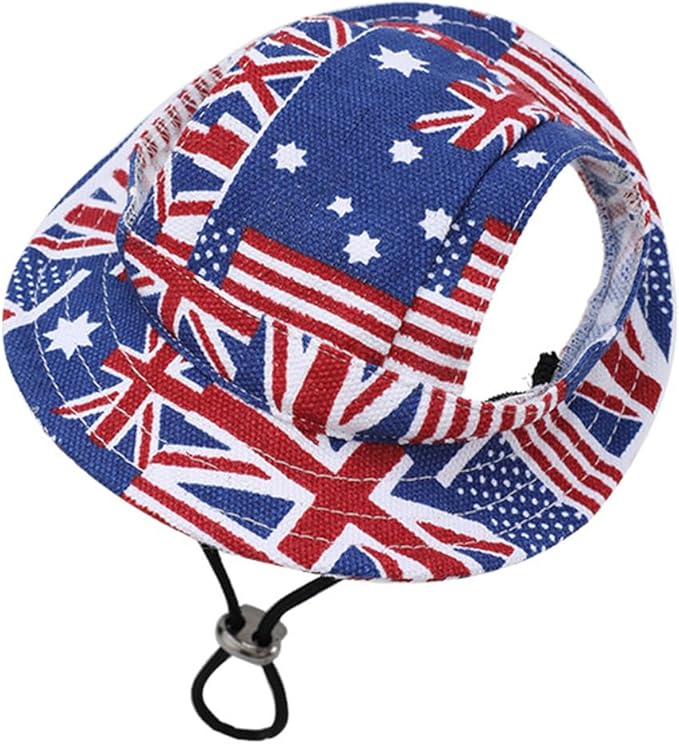 Round Brim Princess Hat Visor Hat Pet Dog Mesh Porous Sun Hat with Ear Holes for Small, Extra Small Dog Teddy, Pug, Chihuahua, Shih Tzu, Yorkshire Terriers, Papillon Z-2-usa Flag Medium