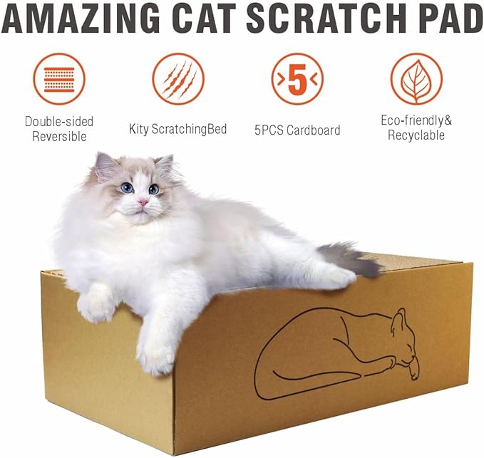 17.3 inch Extra Large Cat Scratcher pad ，5 Pack in 1 Cardboard Box for Medium Large Cat Multi-Cats, 5 PCS Reversible Cat Scratching Boards,Ex-Large Cat Scratcher Box