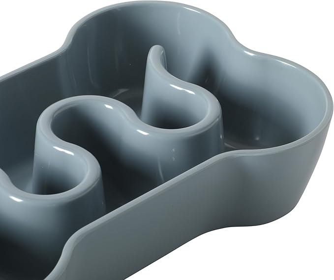 Gibson Home Curious Canines 9” Slow Feeder Dog Bowl, Bone Shaped Melamine Anti-Gulp Pet Bowl, Non-Slip, Dishwasher Safe, Blue