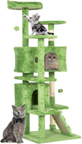 Cat Tree 53 inches Cat Tower for Indoor Cats Cat House with Replaceable and Removable Dangling Ball Cat Trees and Towers with Funny Toys, Green
