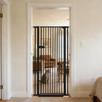 Lumizone Extra Tall Cat Gate 55.12" High Pressure Mounted Extra Wide 2025 New (17 Sizes) 1.37" Gap No Drilling Auto-Close One-Handed Operation Tall Pet Gate for Dogs(Black, 55.12" H x 29.92"-34.24" W)