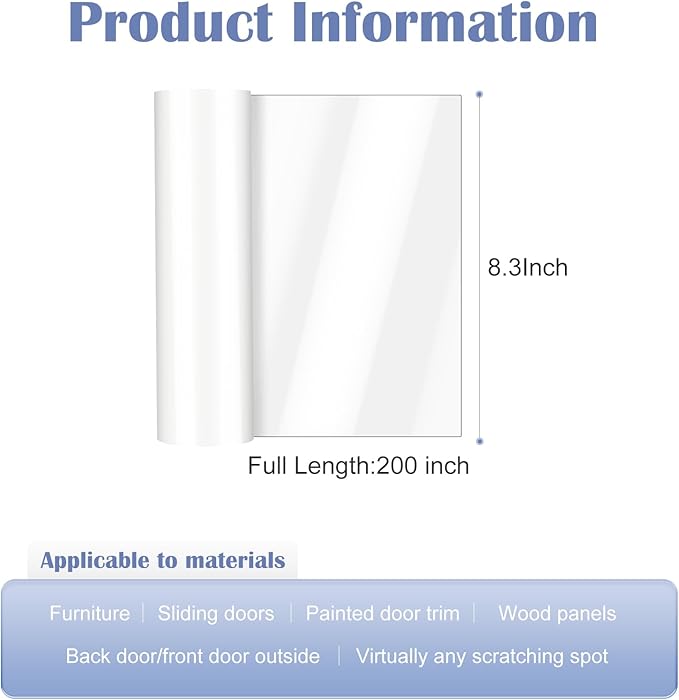 Door Scratch Protector from Dog Scratching, 200'' x 8.3'' Dog Door Protector Scratch Guard, Ultra Durable Anti Scratch Guard Deterrent Tape, Clawguard Door Shield